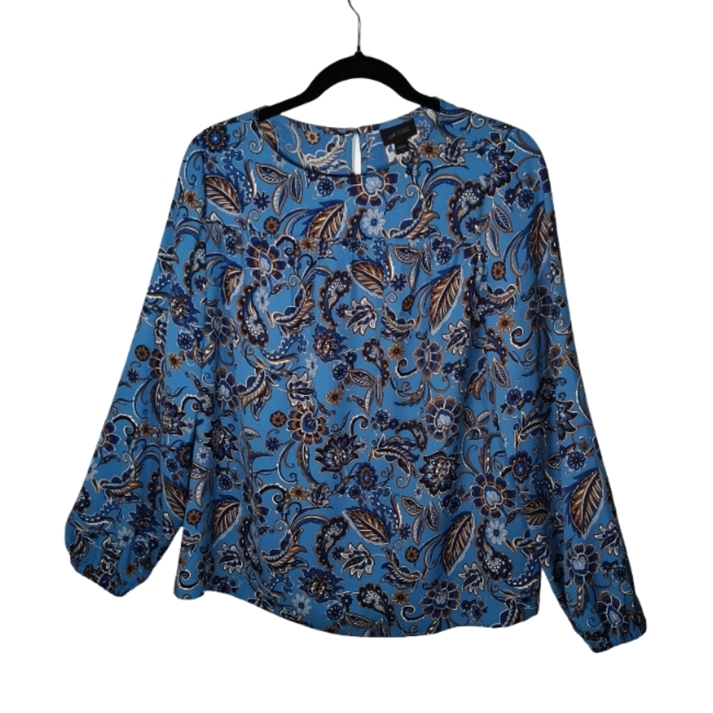 J. Jill Blue Paisley Long Sleeve Blue Floral Paisley Print With Round Neck Small